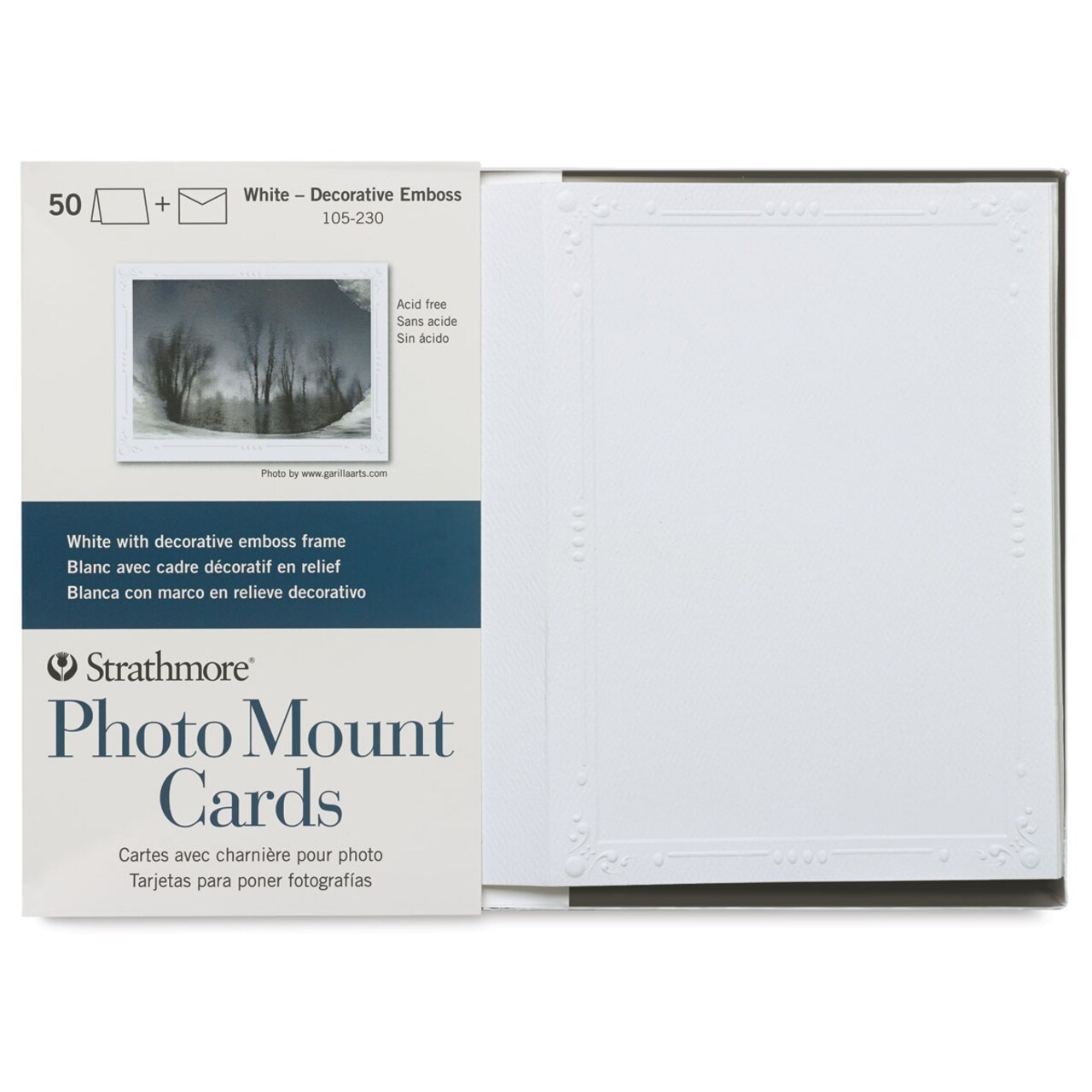 Strathmore Photo Mount Cards and Envelopes - White, Decorative Emboss, Pkg of 50